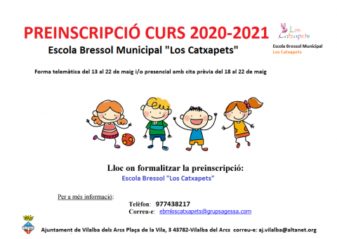 PREINSCRIPCIÓ CURS 2020-2021 ESCOLA BRESSOS "LOS CATXAPETS"